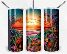 Load image into Gallery viewer, Beach sunset with flowers - quilled design