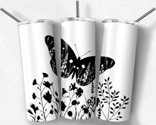 Load image into Gallery viewer, Black and White Butterfly and Wildflowers