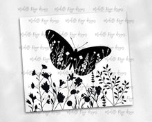 Load image into Gallery viewer, Black and White Butterfly and Wildflowers
