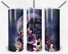 Load image into Gallery viewer, Raven and full moon with quilled flowers