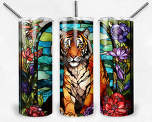 Load image into Gallery viewer, Tiger and flowers Stained Glass