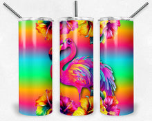 Load image into Gallery viewer, Bright Neon flamingo and hibiscus