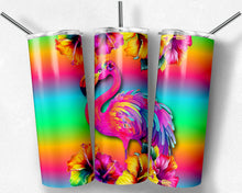 Load image into Gallery viewer, Bright Neon flamingo and hibiscus