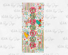 Load image into Gallery viewer, Welcome Oval wind spinner design with butterflies, flowers, and hearts