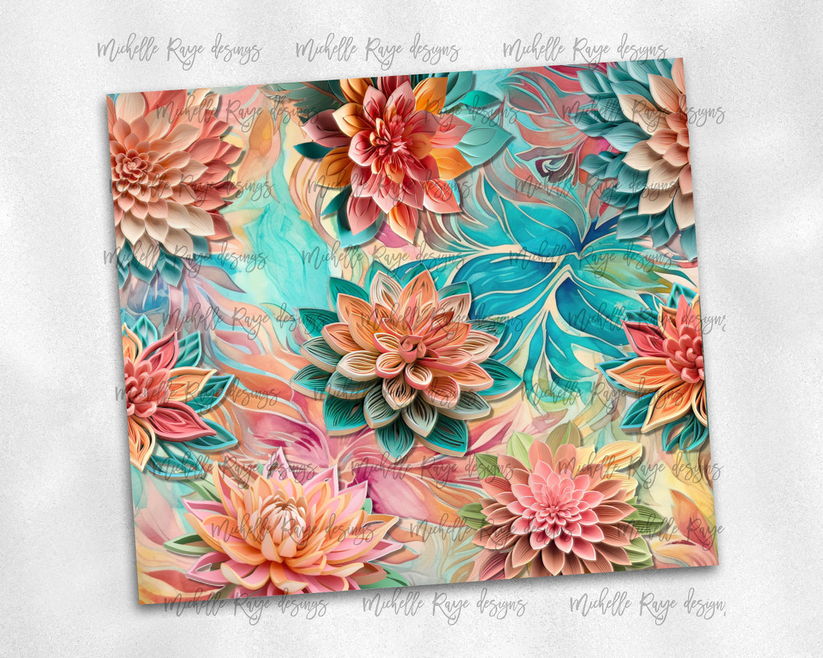 Flowers in Pink, Orange, and Teal Michelle Raye Designs