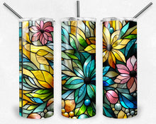 Load image into Gallery viewer, Stained glass pink blue and yellow flowers