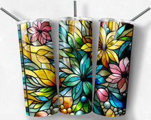 Load image into Gallery viewer, Stained glass pink blue and yellow flowers