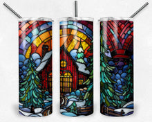 Load image into Gallery viewer, Winter Scene Red House Stained Glass