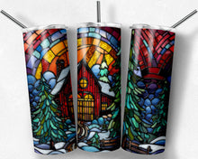 Load image into Gallery viewer, Winter Scene Red House Stained Glass