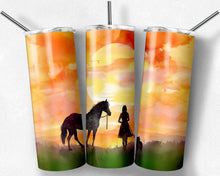 Load image into Gallery viewer, Watercolor Horse with Woman and Dog