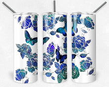 Load image into Gallery viewer, Blue Glitter Floral Butterfly