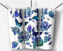 Load image into Gallery viewer, Blue Glitter Floral Butterfly