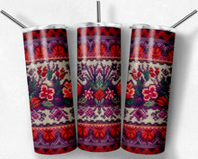 Load image into Gallery viewer, Purple and Pink Knitted Flowers Folk Art Design