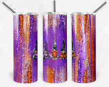Load image into Gallery viewer, Halloween Gnome on Purple and Orange Brush Strokes