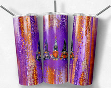 Load image into Gallery viewer, Halloween Gnome on Purple and Orange Brush Strokes