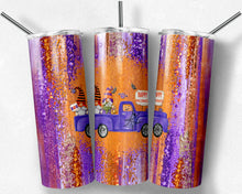 Load image into Gallery viewer, Halloween Gnome in Truck on Purple and Orange Brush Strokes