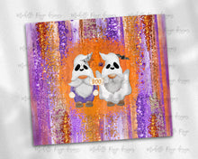 Load image into Gallery viewer, Halloween Gnome Ghosts on Purple and Orange Brush Strokes