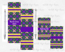 Load image into Gallery viewer, Mardi Gras Pen Wraps with Mardi Gras 2023 message and Blank Option in Two Sizes