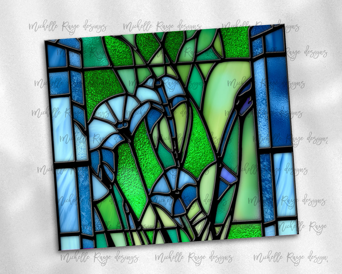 Morning Glory Blue Lime Stained Glass Michelle Raye Designs