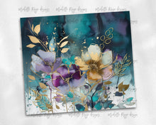 Load image into Gallery viewer, Purple teal gold Boho watercolor flowers