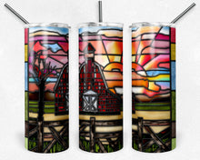 Load image into Gallery viewer, Red Barn Sunset Stained Glass