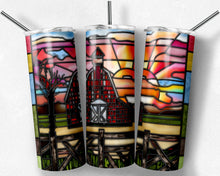 Load image into Gallery viewer, Red Barn Sunset Stained Glass