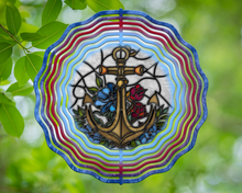 Load image into Gallery viewer, Sailboats and Anchor stained glass Nautical Bundle wind spinner