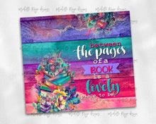 Load image into Gallery viewer, Between the Pages of a Book is a Lovely Place to Be on Bright Rainbow Wood with Floral Books