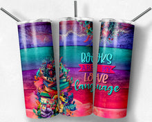 Load image into Gallery viewer, Books are My Love Language on Bright Rainbow Wood with Floral Books