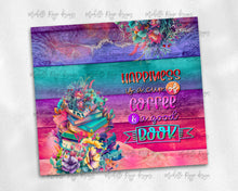 Load image into Gallery viewer, Happiness is Coffee and a Good Book on Bright Rainbow Wood with Floral Books