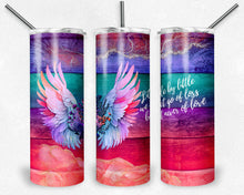 Load image into Gallery viewer, Little by Little We Let Go of Loss but Never of Love on Bright Rainbow Wood with Floral Angel Wings