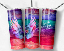 Load image into Gallery viewer, Little by Little We Let Go of Loss but Never of Love on Bright Rainbow Wood with Floral Angel Wings