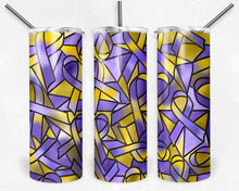 Load image into Gallery viewer, Purple and Gold Ribbon Cancer Awareness Stained Glass