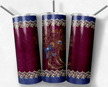 Load image into Gallery viewer, Tooled  Leather Cowgirl Fall Blue Burgundy Boot with Lace and  Bow