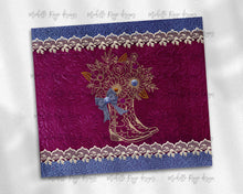 Load image into Gallery viewer, Tooled  Leather Cowgirl Fall Blue Burgundy Boot with Lace and  Bow