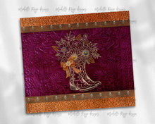 Load image into Gallery viewer, Tooled  Leather Cowgirl Fall  orange Burgundy Boot with Bow