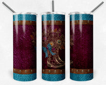 Load image into Gallery viewer, Tooled  Leather Cowgirl Fall Teal Burgundy Boot with Bow