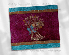 Load image into Gallery viewer, Tooled  Leather Cowgirl Fall Teal Burgundy Boot with Bow