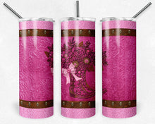 Load image into Gallery viewer, Tooled  Leather Cowgirl Hot Pink, Light Pink Boot with Bow