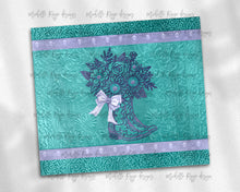 Load image into Gallery viewer, Tooled  Leather Cowgirl Teal Violet Boot with Bow