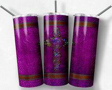 Load image into Gallery viewer, Tooled Leather Floral Cross Purple