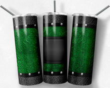 Load image into Gallery viewer, Dark Green and Black Tooled Leather with Blank Label for Monograms