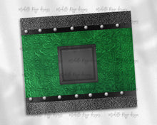 Load image into Gallery viewer, Dark Green and Black Tooled Leather with Blank Label for Monograms
