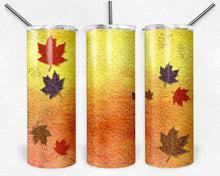 Load image into Gallery viewer, Fall Leaves on Yellow Orange Ombre Glitter