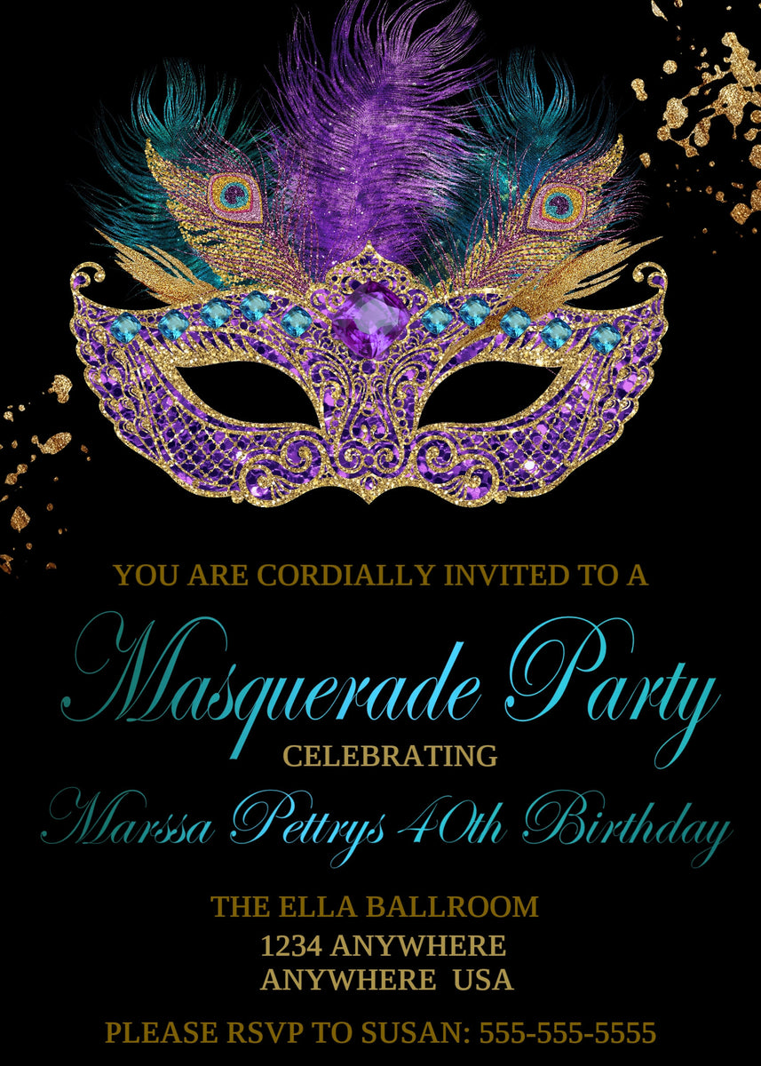 Masquerade Birthday Party Invitation, Mardi Gras Birthday, Birthday Pa – Michelle Raye Designs for Free Printable Mardi Gras Invitations
