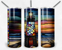 Load image into Gallery viewer, Lighthouse with Sunset Scene Stained Glass