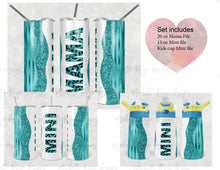 Load image into Gallery viewer, Mama Mini Teal Set  - Kids Flip Cup, 15oz Skinny Tumbler, 20 Oz Skinny Tumbler