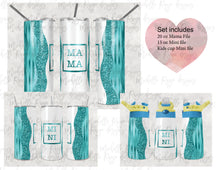 Load image into Gallery viewer, Mama Mini Teal Set  - Kids Flip Cup, 15oz Skinny Tumbler, 20 Oz Skinny Tumbler Design