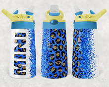 Load image into Gallery viewer, Blue Glitter and Leopard Mama and Mini Set - 20 Oz Skinny Tumbler and 15 Oz Kids Flip Top
