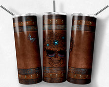 Load image into Gallery viewer, Patina Rust and Leather Skull with Sunglasses female